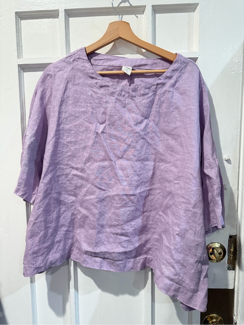 Relaxed Light Purple Linen Scoop Neck Blouse